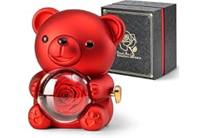 Ariceleo Ours en Rose avec Rose Éternelle - Boîte à Bijoux Cachée & Collier en Forme de Cœur - Cadeau Unique pour Femme : Saint-Valentin, Fête des Mères, Mariages, Anniversaires, Baby Shower - Rouge