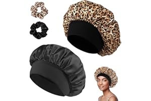 GUIGA 2pcs Satin Bonnet, Silk Bonnet for Sleeping, Night Sleep Cap for Women Girls, Satin Cap is Suitable for Long and Curly Hair, Includes 2pcs Scrunchie
