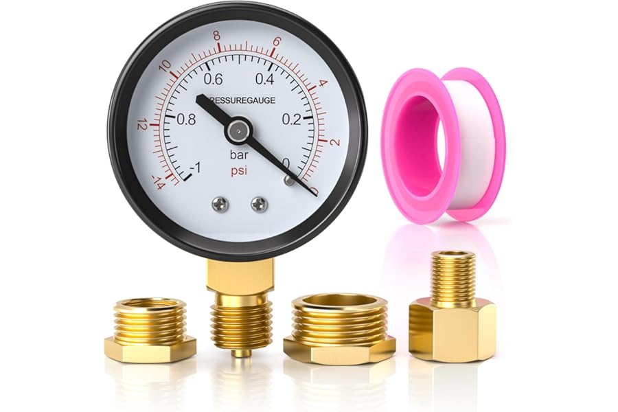 Innfeeltech 1 Pcs 50mm Vacuum Pressure Gauge BSP 1/4" -1~0 Bar -14~0 Psi with 2 Pieces Bushing 1/4" to 3/8", 1/4" to 1/2" and 1 Piece Hex Nipple Reducing 1/4" to 1/8", Radial