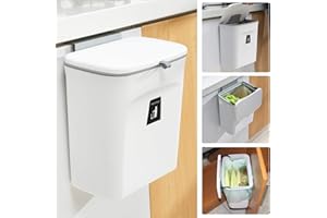 Tiyafuro - Cubo de compostaje de Cocina de 9 l para Colgar de la encimera o para Debajo del Fregadero, Cubo de Basura pequeño Colgante con Tapa para Armario/baño/Dormitorio/Oficina/Camping, Cubo de