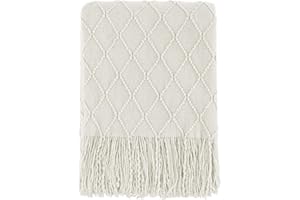 BOURINA Textured Solid Soft Sofa Throw Couch Cover Knitted Decorative Blanket, Beige, 127x152cm