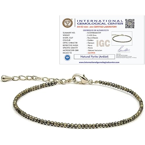Qutipek Certified Raw Pyrite Anklet For Women Stylish- Stone of Money, Protection & Power, Money Magnet Pyrite Stone Anklet - Adjustable Spiritual Jewellery Best Gift Item