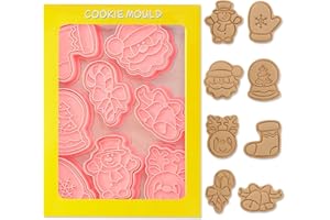 NTGFU Emporte-pièces Noël, Lot de 8 Noël Emporte Pièce, 3D Noël Moule Biscuit Plastique Enfant, Christmas Cookie Cutter Tampon Biscuit Noël Decoupoir Patisserie pour Décoration Fondant Biscuit Cookie Gâteau