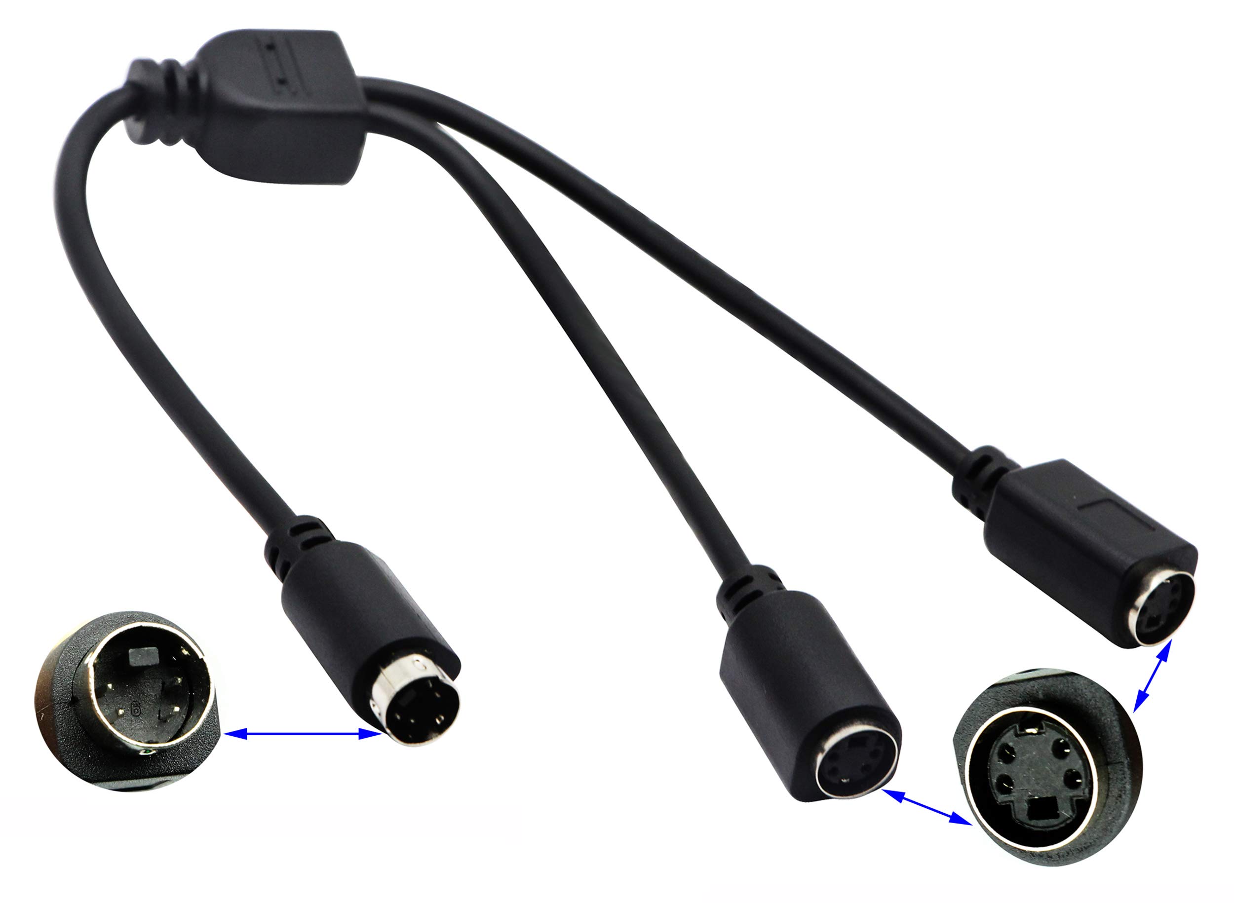 CGTime S-Video 4 Pin Mini DIN Y Splitter Connector Cable 4 Pin Mini DIN S-Video Male to 2 Female Y Splitter Extension Adapter Cable for SVHS/S-Video Cable(28CM/11Inch)