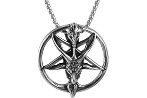 AsAlways Demon Satan Inverted Pentagram Baphomet Goat Head Skull Pendant Necklace
