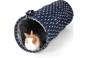 ONEJU Kaninchentunnel, Meerschweinchen Tunnel, Meerschweinchenröhre, 2-Wege Kleintierspielröhre, faltet Sich flach für die Lagerung, ideal für Erwachsene Kleintiere, dunkelblau, Blatt Muster