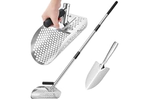 GADFISH Sand Scoop for Metal Detecting, Stainless Steel Metal Detector Sand Scoop with Long Anti-slip Handle,Fast Beach Scoop Sand Sifter for Treasure Hunting