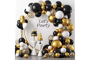 FLETORIN Decorazioni Compleanno 105 Pezzi, Arco Palloncini Oro Nero, Taglie 18 12 10 5 pollici Palloncini Arco Kit Per Feste Compleanno, Baby Shower, Matrimonio, Laurea, Battesimo Bambino Addobbi