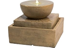Teamson Home Garden Water Feature with Lights, Outdoor 2 Tier Basin Water Fountain & Pump, Indoor Stone Cascading Zen Waterfall Ornament, Patio Decor