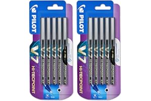 PILOT V7 Hi-Tecpoint Rollerball Pen - Liquid Ink - Medium 0.7mm Nib - Black Ink - Blister Packs of 10 Pens