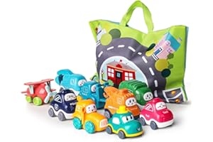 lerrbo 9 Fahrzeuge mit Karte/Aufbewahrungstasche|Babyspielzeug für 1 Jahre alten Jungen|1 Jahre alten Jungen Geburtstagsgeschenk für ersten Geburtstag Geschenke