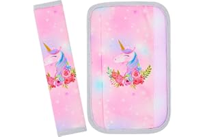 MHJY Copri Cintura Auto Bambini Cuscino Poggiatesta 2 Pezzi Imbottitura per Cintura Sicurezza Auto Copricintura Unicorno Protezione Cintura per Ragazze Ragazzi