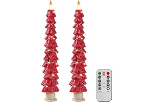 DA BY Candele per albero di Natale circondate da luci fate, luci a LED senza fiamma con funzione di temporizzazione telecomandata. rosso