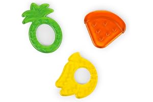 Bright Starts, Juicy Chews 3-pack texturerade bitringar - vattenmelon, ananas, banan - BPA-fri, unisex, 3 månader