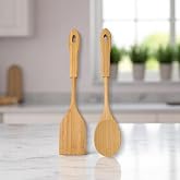 Deconox Bambu 2'li Servis Seti, Tavalarınız ve Kızarmanız İ&ccedil;in Spatula, Servisleriniz İ&ccedil;in B&uuml;y&uuml;k Kaşık | 2 Adet L&uuml;ks Bambu Se