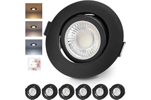 ‎CLOKSH LED Einbaustrahler 230V Dimmbar Schwarz LED Spots 6W IP44 Bad Einbauleuchten Schwenkbar Deckenspots,Warmweiß Neutralweiß Kaltweiß deckenleuchte für Badezimmer Küche Wohnzimmer,6er Set
