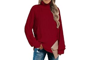 Zeagoo Damen Rollkragenpullover Elegante Strickpullover Langarm Einfarbrig Pullover Lässiges Strickpulli mit Zopfmuster