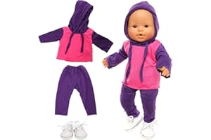 Festfun Vêtement de Poupée Poupon 36cm Robe Floral Rose avec L'étole Blanche Chausettes Cintre de Poupée Bébé Habits Poupon 36-45cm(Poupée Non Incluse)