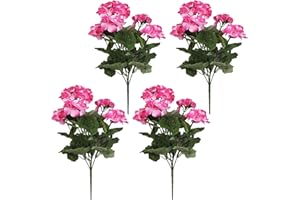 FOERPL 4 flores artificiales de geranios artificiales de seda rosa de 14 pulgadas para exteriores, resistentes a los rayos UV, para plantas de jardín, arbustos, decoración del hogar