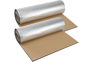Pamatio 2 Roll Insulation Soundproofing Mat, 10mm Thick Radiator Insulation Foil Reflector, Self-Adhesive Aluminium Foil Sound Deadening Roll for Roofs, Floors, 200 x 50 cm