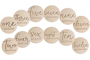 Little Pear Wooden Milestone Photo Cards, Baby Announcement Cards, Double Sided Photo Prop Monthly Milestone Discs, Pregnancy Journey Milestone Markers, 1-12 Months, Light Wood