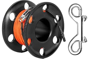 Pluzluce 100FT Big Scuba Diving Reel, Aluminum Alloy Large Scuba Spool Finger Reel with Double-Ended Bolt Snap Clip for Underwater Scuba Diving Snorkeling Spearfishing