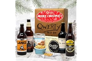 Premium British Real Ale Merry Christmas Beer Hamper - 4x500ml Independent Traditional Ales with Snack & Craft Beer Tasting Guide by QWERTY Beer Box - Christmas Beer Gift for Men
