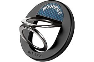 pitaka Poignée Magnétique Support pour Anneau de Téléphone avec Double Anneau Porte Doigt Réglable en Fibre Aramide pour iPhone 16/15/14/13 Lever de Lune