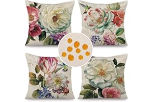 ‎CIRZONE Cirzone wasserdichte Kissenbezug 4 Stück 45 x 45 cm Dekorative Outdoor Kissen Wasserfest Atmungsaktiv Vintage Rote Blume Kissenbezug Werden für Sofakissen Garten Outdoor