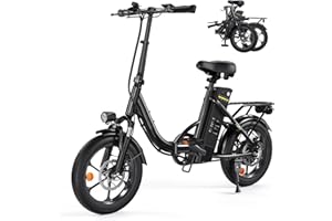 Finbike U4 Electric Bike, 16" Portable Electric Bicycle with Removable Battery, 60KM Max Range, 3 Riding Modes, Front Shock Absorber, Foldable E-bike for Adults/Teens