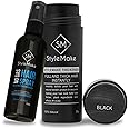 STYLEMAKE Hair Loss Concealer With Spray - Thickening Fibers for Thin & Fine Hair - Men & Women Combo Pack (Black) - 28 Grams