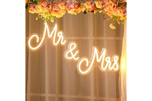 Kittmip Mr and Mrs Neon Sign for Wedding Neon Light LED Wall Decor USB Operated 25 x 7 Inches Mr and Mrs Sign Gifts for Anniversary Valentines Day Party Engagement Bankett Tisch (Warmweiß)