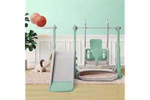 JOROBURO Tobogán 4 en 1 para niños, tobogán con canasta de baloncesto, parque infantil interior y exterior, juego de juego de escalada para tobogán independiente (verde), JOROBURO16
