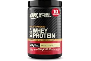 Optimum Nutrition Gold Standard 100% Whey Proteinpulver,300 g | Vanilla Ice Cream,10 Portioner,24g Protein, BCAA, Lågt sockerinnehåll, Främjar Muskeltillväxt och Återhämtning