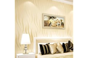 FRUNIMALL Papier Peint Non Tissé floqué 3D en relief pour décoration de cuisine, plan de travail, surfaces de meubles, salon, chambre à coucher, porte murale, 0,53 × 10 m (Beige)