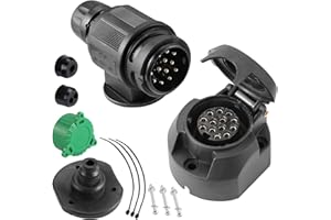 SPARKMOTO Prise et prise de remorque 13 broches 12 V pour voitures, remorques, caravanes, porte-vélos, camions, tracteurs, camionnettes, camping-cars, VTT