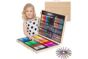Malkoffer Holz für Kinder, JasCherry Holzkoffer Malset, 251-teiliges Deluxe Kunst Set mit Zeichnen Zubehör In Echtholz Koffer - Ideales Set für Künstler, Erwachsene und Kinder