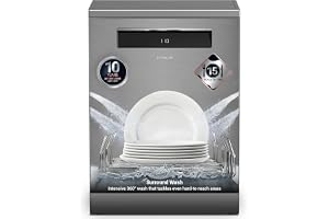 Hitachi Dishwasher Freestanding, 15 Place Setting, 8-Programs, Intensive Wash, Glass Care, Inverter Motor-Turbo Washing, Gentle washing at 40 °C, Silent Dishwasher, Overflow Safety, Inox, HDF-F158CVX