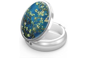 HION Pastillero 3 compartimentos Estuche para pastillas para medicamentos, Organizador portátil para tabletas de medicamentos, soporte de vitaminas para bolso(Flor de almendro de Van Gogh)