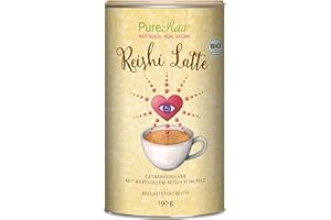 ‎PURERAW Reishi-Latte Getränkepulver (Bio Vegan Roh) Vitalpilz-Kaffeeersatz Pilzpulver Lucuma Getränk - Pilzkaffee-Ersatz Instant Koffeinfrei - Raw Organic Mushroom Powder Drink | PureRaw 1er-Pack (1x 190g)