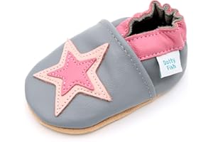 Dotty Fish Soft Leather Baby Shoes. Toddler Shoes. Non Slip Suede Soles. Girls Shoes with Flowers, Stars, Hearts. 0-6 Months - 4-5 Years