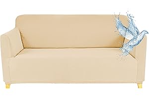 Poligino Copridivano 3 Posti con Braccioli | Copri Divano Impermeabile | Elasticizzato | AntiGraffio Gatto | Universale | Copridivano Indispensabile per Animali Domestici (3 Posti, Beige)