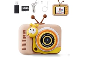 Voniobuy Appareil Photo pour Enfants, Caméra Numérique 1080P avec Écran IPS 2.0 Pouces, 44 Cadres Magiques, 5 Jeux Éducatifs, Développe la Créativité des Filles et Garçons de 3 à 10 Ans, Escargot