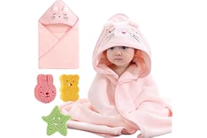 HOAAIGO Baby Badetücher mit 3 Badeschwämme, Weich Baby Badehandtuch Kind Kapuzenhandtuch Super Saugfähiges, Baby Waschlappen Handtücher mit Süßen Ohren für Neugeborene/Kleinkinder 0-3 Jahre (Kätzchen)