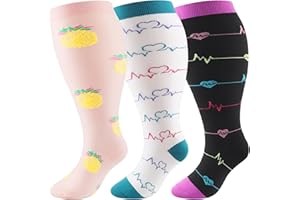 DRESHOW Skarpety Uciskowe w Dużych Rozmiarach dla Kobiet i Mężczyzn Szeroka Łydki Extra Skarpety do Kolan 20-30 mmHg Wspomagające Krążenie