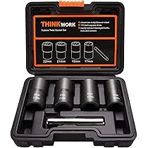 THINKWORK Upgrade-schroefafzuigset, 25-delige 3/8 inch drive Easy Out boutafzuigset, multi-spline, voor het verwijderen van gebroken noppen, bouten, schroeven