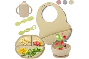 HappyDoo - Set Pappa Svezzamento - Piatto Svezzamento con Ventosa per Bambini + Tazza Bambini + Posate Bambini + Ciotola con Ventosa + Bavaglino in Silicone - No BPA - Set Pappa