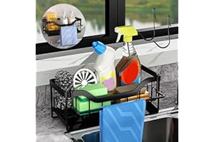 ZIGefofo Organizer per Lavandino Cucina Nero Multifunzionale 2 in 1 Porta Spugna Lavello in Acciaio Portaspugne Cucina da Appoggio Stoccaggio per Detersivo per Piatti Tappo Lavello e Panno