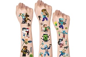 SUNYOVIME Tattoo Kinder,8 Blätt kinder tattoo hautfreundlich Minecraft Tattoo Set 150+ klebetattoos kinder Jungen Mädchen wasserdicht kindertattoos für Kinder Mitgebsel Kindergeburtstag Gastgeschenke