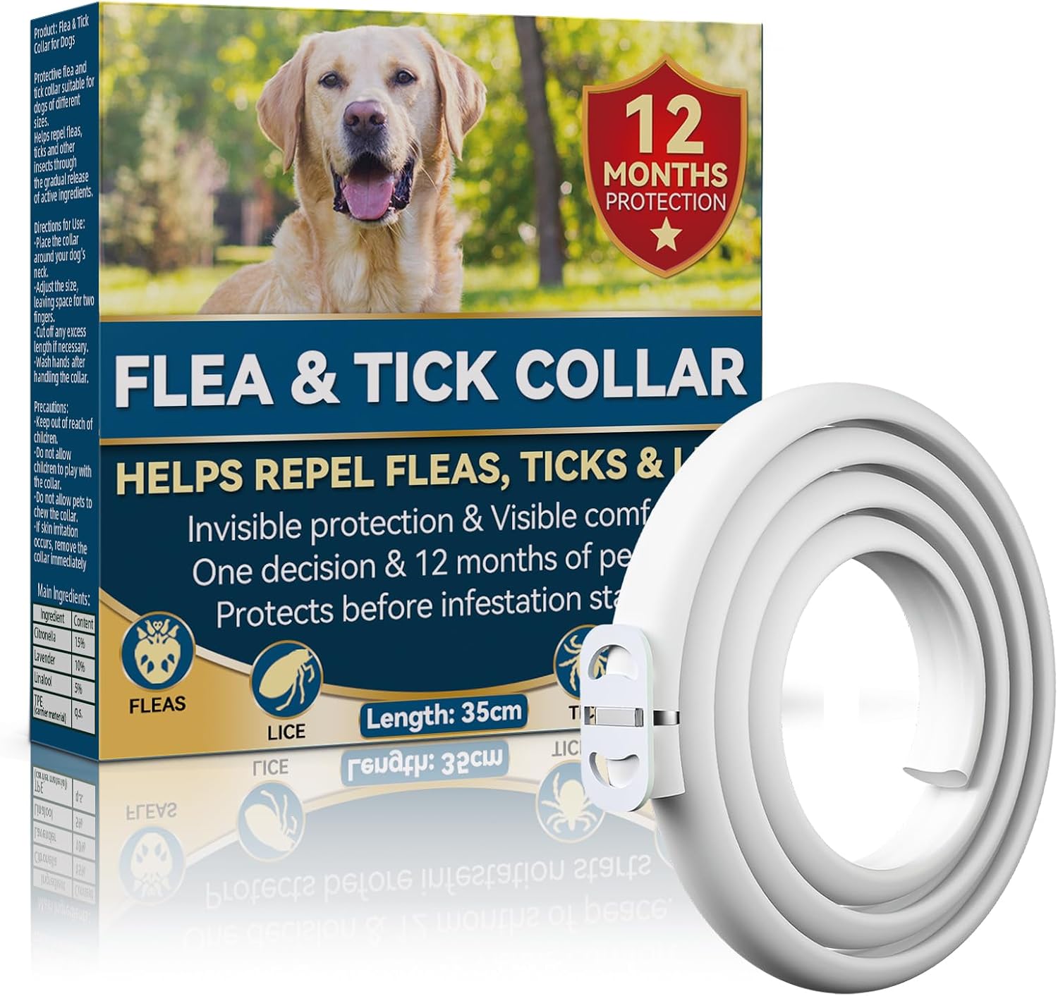 Halldeli Collar Antiparasitario para Perros 65 cm – Protección contra Pulgas, Garrapatas e Insectos hasta 12 Meses – para Perros de Todos los tamaños – Impermeable y Ajustable